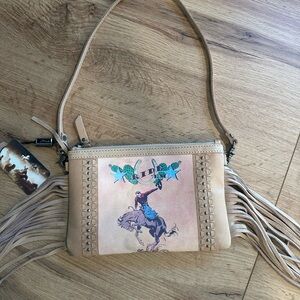 Montana West Rodeo Tan Leather Fringe Shoulder Bag